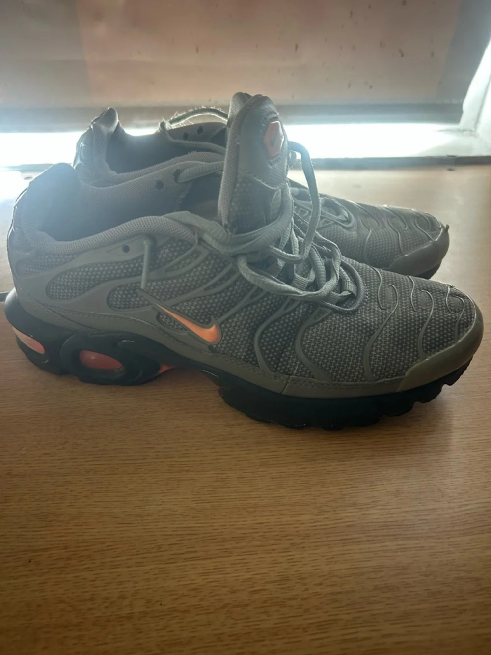 Nike Kids Gray Mesh Athletic Shoes with Orange Highlights